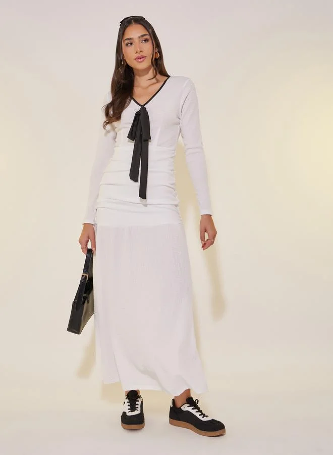 ستايلي Styli Solid Long Sleeves V-Neck Maxi Dress