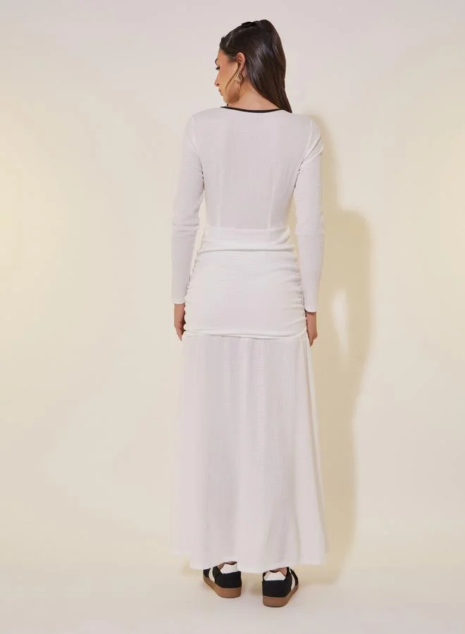 Styli Styli Solid Long Sleeves V-Neck Maxi Dress