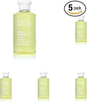 Super Facialist Vitamin C Brighten Skin Renew Cleansing Oil Face Cleanser for Dissolving Makeup Remove Daily Impurities Contains Olive Oil Vegan Friendly 200ml Pack of 5 - Image 1