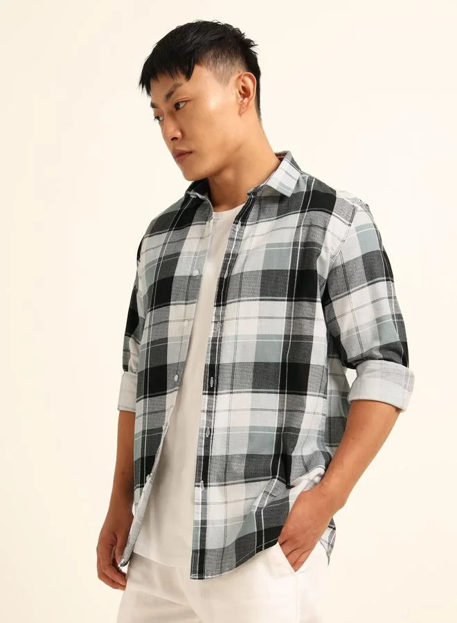 بوشيرت قميص كاجوال مطبع بنمط مربعات