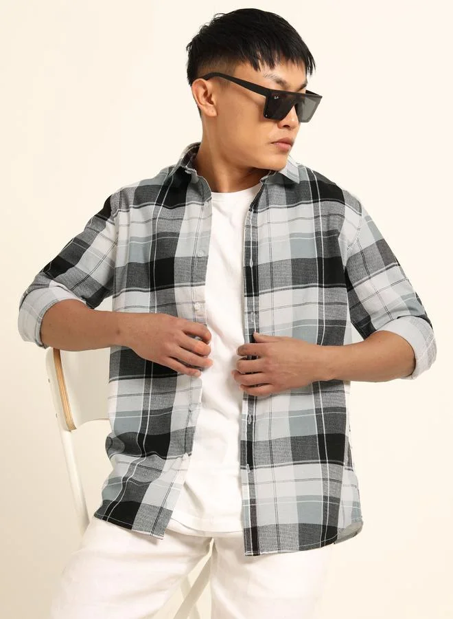 بوشيرت قميص كاجوال مطبع بنمط مربعات