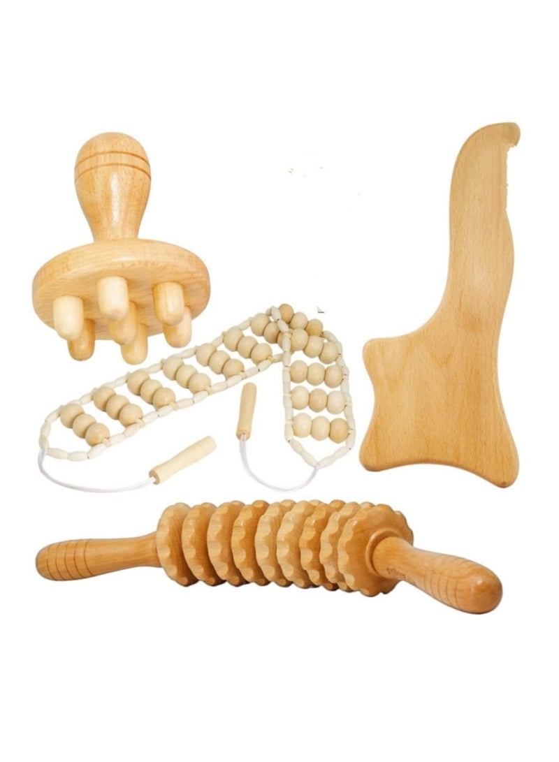 4 في 1 أدوات تدليك العلاج الخشبي لتشكيل الجسم طقم Maderoterapia مكافحة مُدلك سلوليت طقم أدوات نحت الجسم - Image 1
