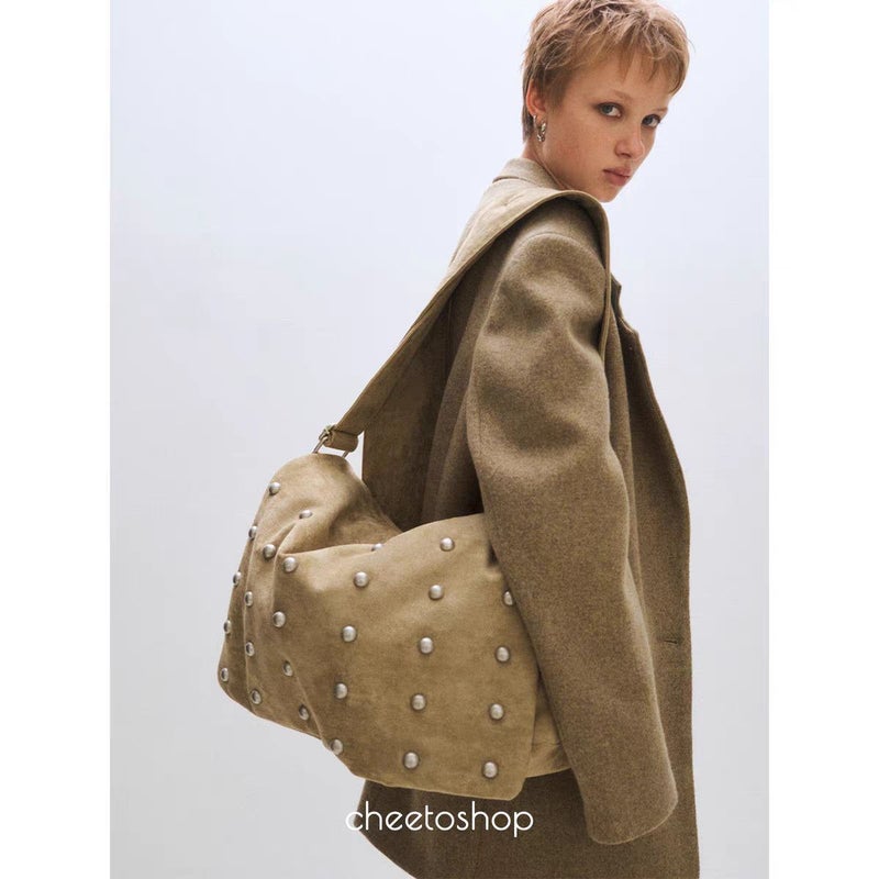 PLZPROJECT Korean 2025 Autumn/Winter Studded Wide Strap Large Shoulder Crossbody Bag - Image 3