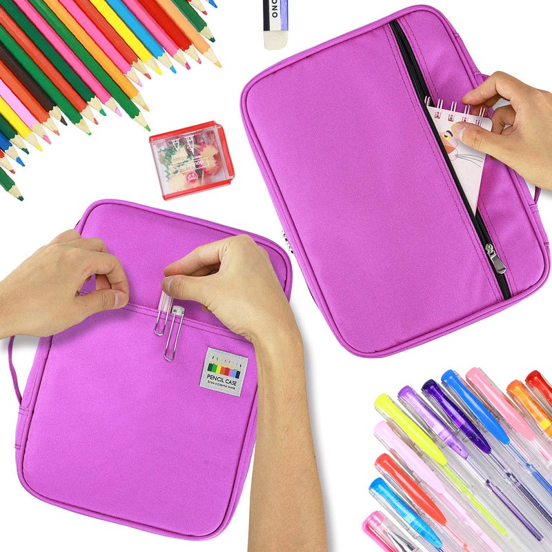 YOUSHARES 166 Slots Colored Pencil Case, 110 Slots Gel Pens fo Coloring Case Organizer, Handy Multilayer Color Pencil Holder for Glitter Gel Pens, Refills, Colored Pencils for Adults & Artist (Purple) - Image 4