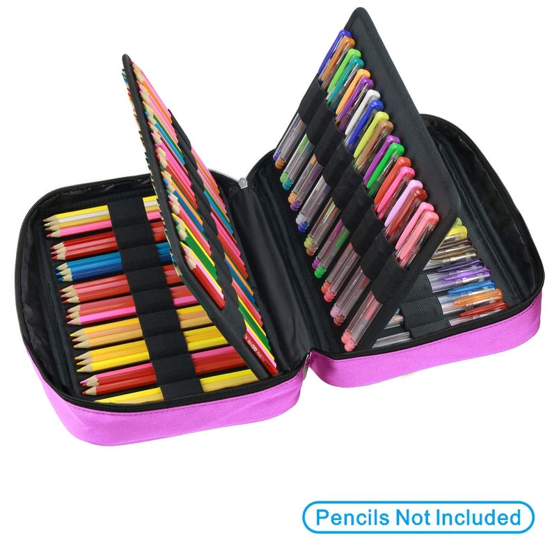 YOUSHARES 166 Slots Colored Pencil Case, 110 Slots Gel Pens fo Coloring Case Organizer, Handy Multilayer Color Pencil Holder for Glitter Gel Pens, Refills, Colored Pencils for Adults & Artist (Purple) - Image 3