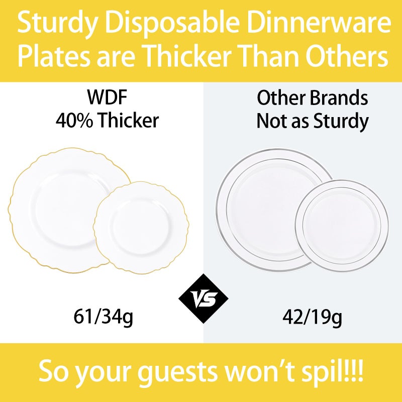 WDF 30Guest Gold Plastic Plates - High-end Baroque Design - 10.25&7.5in Wedding White and Gold Plates Disposable for Parties/Wedding - Image 5