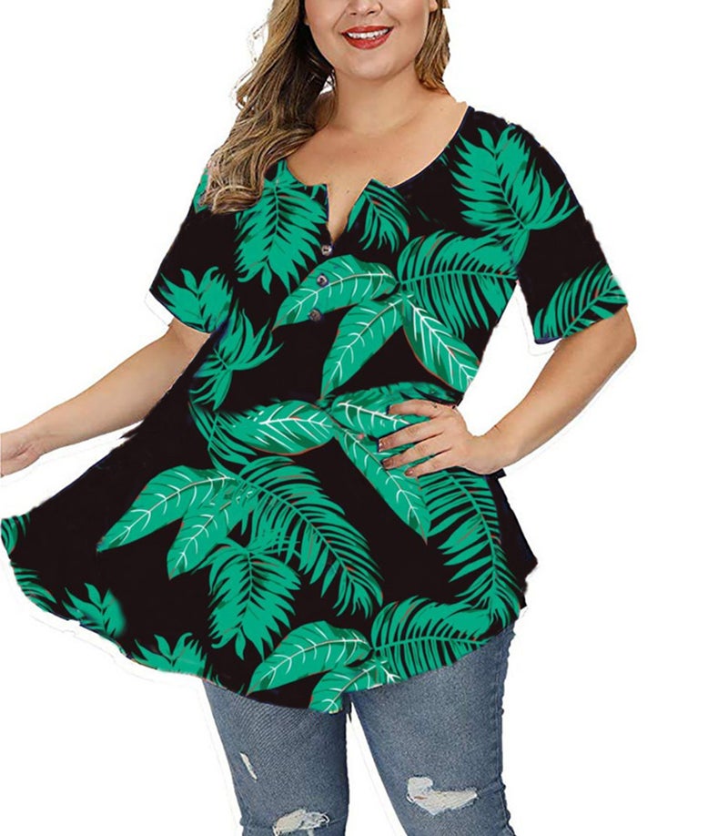wish cross-border Women''s top 2023 spring and summer New independent station V-neck button plus size printed T-shirt - Image 3