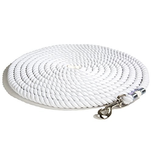 Intrepid International Horse Intrepid International Premium Horse Rope Lunge Line - Durable 1/2" Diameter, 25' Length Cotton Lunge Line with Secure Snap for Equestrian Training Excellence, White - Image 1