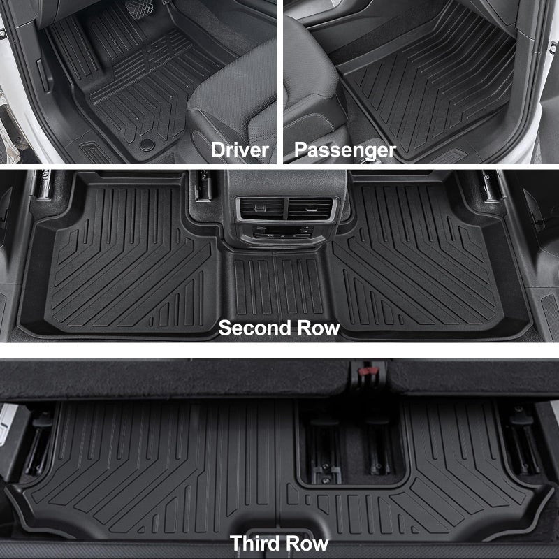 HOUCLEMIC Floor Mats for 2018-2025 2026 Volkswagen Atlas 7 Passenger Bench Seating (Not for Cross Sport), All Weather TPE Durable Cargo Mat with Backrest Mats for VW Atlas Accessories - Image 2