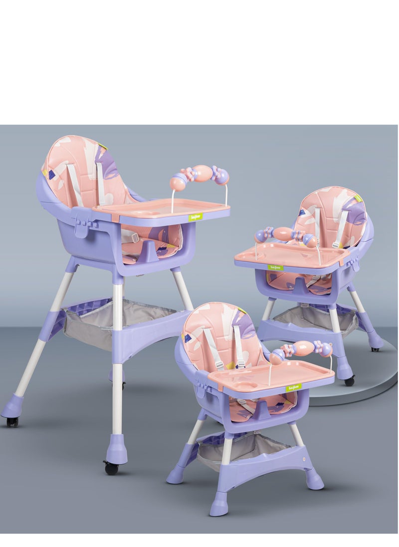 MIXDE 3 in 1 Auro Baby High Chair for Kids Feeding with 3 Height Adjustable & Basket, Booster Seat with Food Tray, Toy Bar & Safety Belt, Kids High Chair for Baby 6 Months to 4 Years Boy Girl (Pink)  - Image 1
