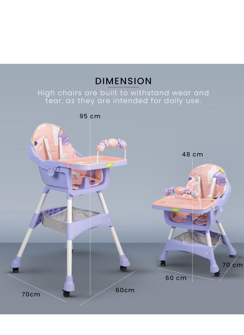 MIXDE 3 in 1 Auro Baby High Chair for Kids Feeding with 3 Height Adjustable & Basket, Booster Seat with Food Tray, Toy Bar & Safety Belt, Kids High Chair for Baby 6 Months to 4 Years Boy Girl (Pink)  - Image 2