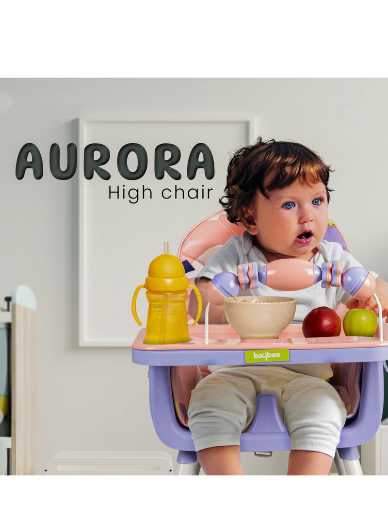 MIXDE 3 in 1 Auro Baby High Chair for Kids Feeding with 3 Height Adjustable & Basket, Booster Seat with Food Tray, Toy Bar & Safety Belt, Kids High Chair for Baby 6 Months to 4 Years Boy Girl (Pink)  - Image 3