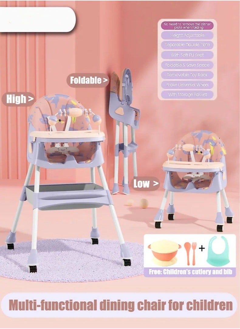 MIXDE 3 in 1 Auro Baby High Chair for Kids Feeding with 3 Height Adjustable & Basket, Booster Seat with Food Tray, Toy Bar & Safety Belt, Kids High Chair for Baby 6 Months to 4 Years Boy Girl (Pink)  - Image 5