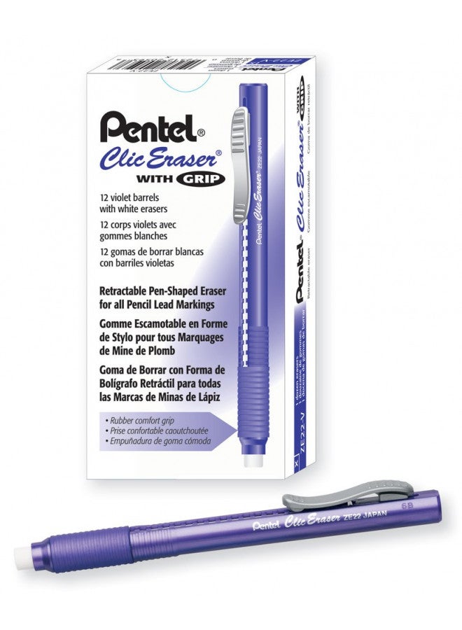 Pentel ZE22V, Clic Eraser Grip, Retractable Eraser, Violet Barrel, Box of 12 - Image 1