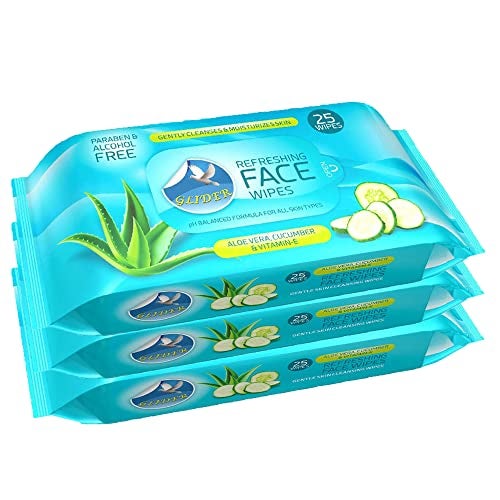 Glider Face Cleansing Wipes | Hydrating & Moisturizing Facial Wipes with Cucumber, Aloe Vera & Vitamin E | 25 Wipes (Pack of 3 – 75 Wipes) - Image 1