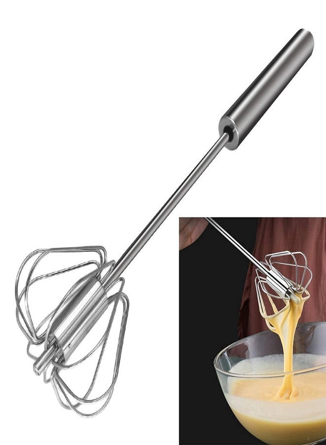 Akshify Stainless Steel Hand Whisk, 25cm Rotary Push Mixer, Manual Egg Beater for Kitchen, Baking, Coffee, Cream - Image 1