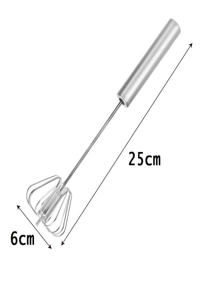 Akshify Stainless Steel Hand Whisk, 25cm Rotary Push Mixer, Manual Egg Beater for Kitchen, Baking, Coffee, Cream - Image 2