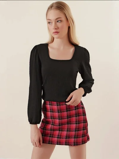 BIG DART BDART Textured Square Collar Long Sleeve Blouse
