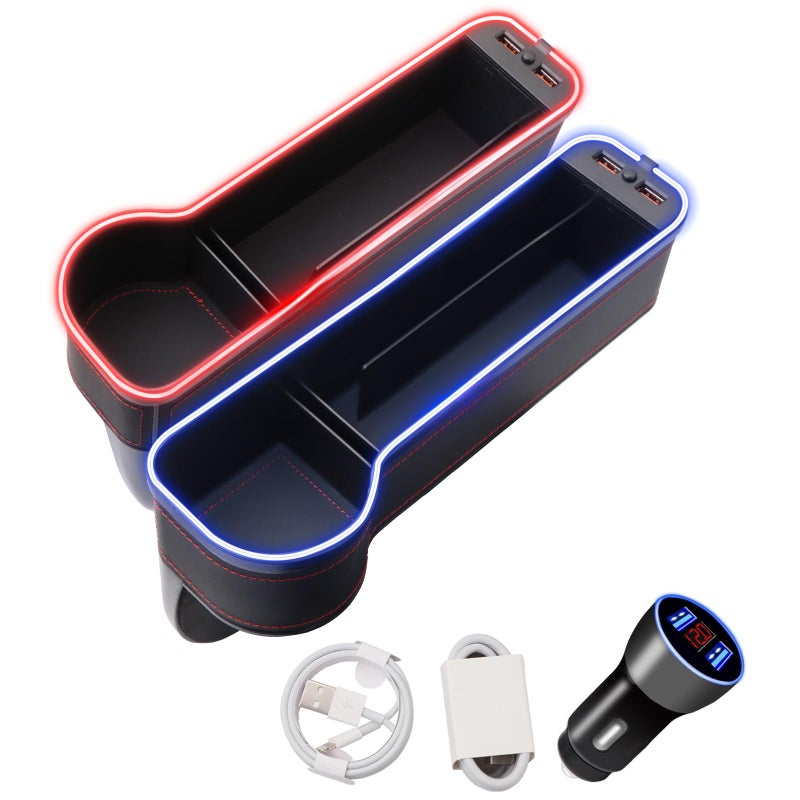 xiaoniu Car Seat Gap Filler Organizer 2 Pack Multifunctional Car Seat Organizer 7 Colours Changing LED Car Seat Seam Filler Auto Console Side Storage Box with Cup HoldersBLACK