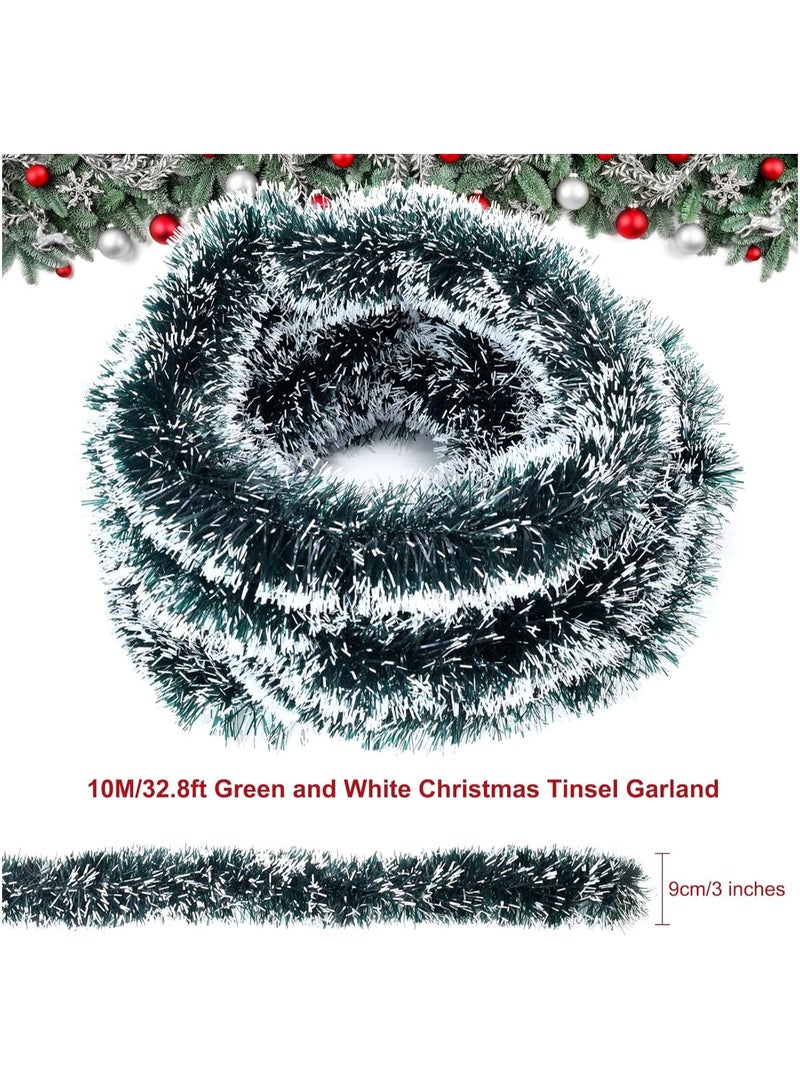 Apragaz 10M بهرج زينة عيد الميلاد، سنو وايت أخضر داكن بهرج سميك عيد الميلاد بهرج إكليل لشجرة عيد الميلاد، جدار خلفيات الحفلات، داخلي وخارجي (بهرج أخضر داكن) - Image 3