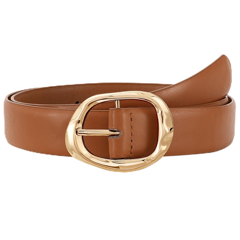 JASGOOD Women Leather Belt for Jeans Pants Ladies Casual Waist Belt Fashion Women Belt with Gold Buckle - Image 1