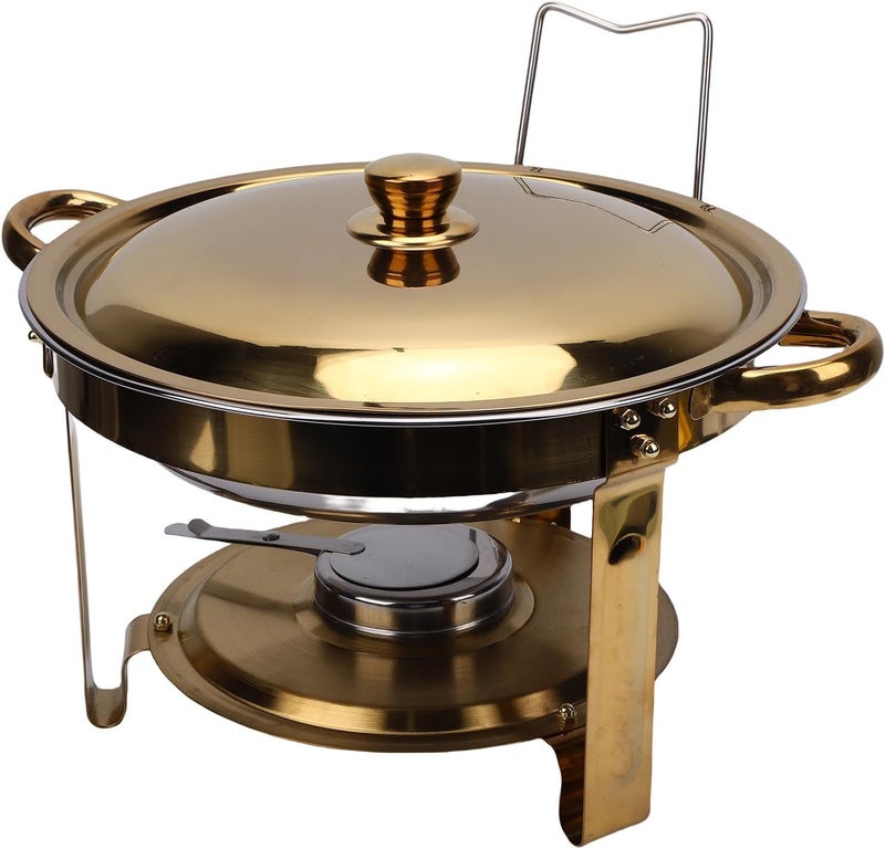 Chafing Dishes for Buffet, 4.5L Round Stainless Steel Buffet Food Warmer Set with Triangular Base for Party Events Restaurants, Gold Silver Color - Image 1