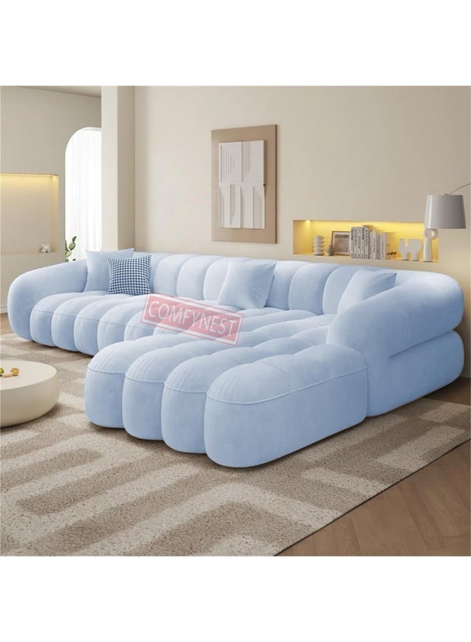 Comfynest Fabric Overstuffed Marshmallows Sofa Set Multifunctional – Multiple Color and Size Options Available (Light Blue, L Shape With Ottoman) - Image 2