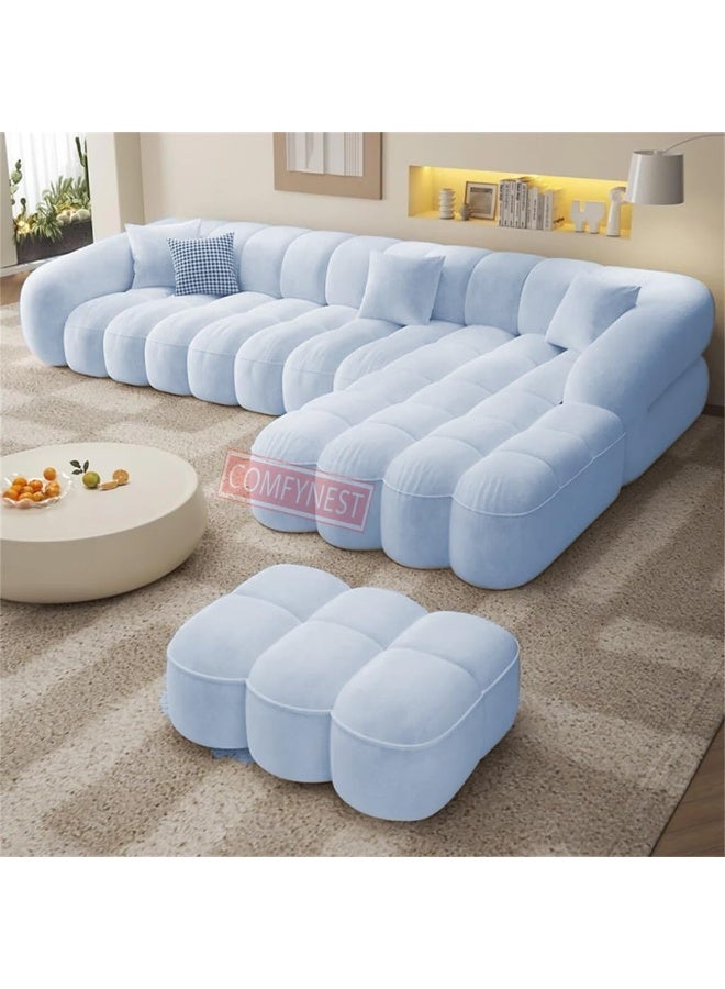 Comfynest Fabric Overstuffed Marshmallows Sofa Set Multifunctional – Multiple Color and Size Options Available (Light Blue, L Shape With Ottoman) - Image 1