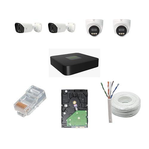 JK Vision 5MP CCTV IP Camera Full Set, 2 Bullet, 2 Dome 4 Channel NVR with in-Built POE, 1TB Hard Disk, Cat6 Cable 100 Meter, 8 RJ45 Connector - Image 1