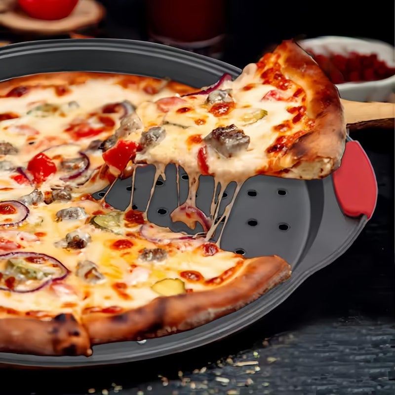 ZOEHROWS 13 Inch Pizza Pan for Oven (2 Pack) Round Pizza Pan with Holes - Non-Stick Carbon Steel Pizza Tray with Silicone Handles - for Cooking, Baking, and Grilling - Dishwasher Safe - Image 3