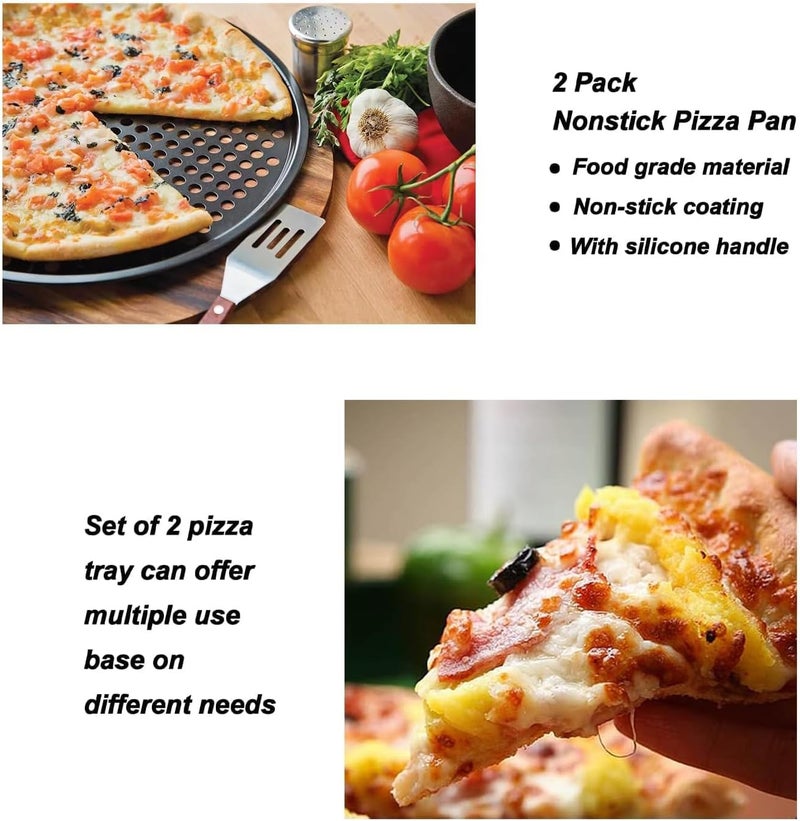 ZOEHROWS 13 Inch Pizza Pan for Oven (2 Pack) Round Pizza Pan with Holes - Non-Stick Carbon Steel Pizza Tray with Silicone Handles - for Cooking, Baking, and Grilling - Dishwasher Safe - Image 5