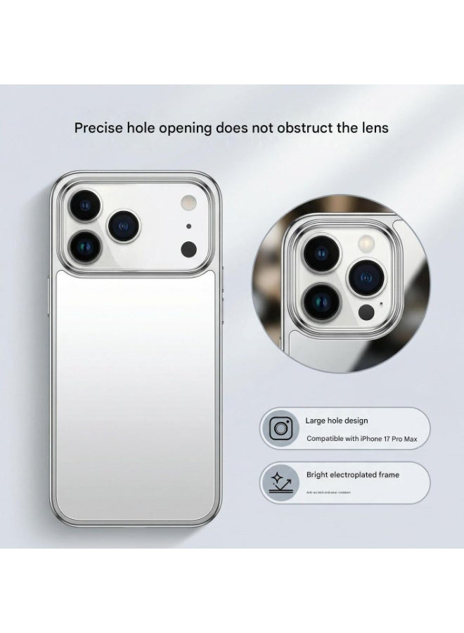 HaDoii Mirror Chrome Plated Case with Large Hole Design for iPhone 17 Pro Max, Silver Mirror Finish Shockproof Cover - Image 3