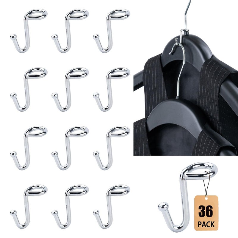 Koobay Clothes Hanger Connector Hooks 36PCS Clothes Hanger Organizer Mini Space Saving Extender Cascading Connection Hooks for Wooden Velvet Metal Plastic Hangers Silver