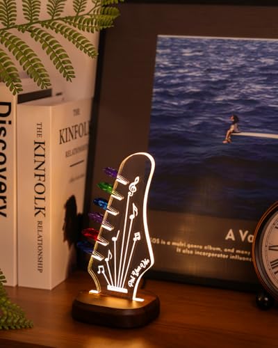 Onmiwod Light Up Guitar Pick Holder with 6 Guitar Picks, Acacia Wood & Acrylic Guitar Headstock Shaped Pick Holder Case for Guitar Pick Storage & Display, Guitar Music Accessories Gift for Guitar Lover Player - Image 5