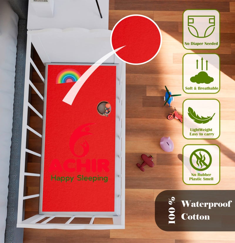 ACHIR Waterproof Cotton Dry Sheet/Bed Protector/Absorbent Mat Small, 50 cm x 70 cm, Red - Image 3