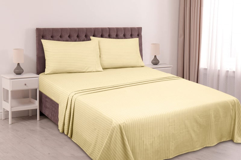 ROYALE LINENS Royale Linen Striped Bed Sheet Set - Brushed Microfiber 1800 Bedding - 1 Fitted Sheet  1 Flat Sheet  2 Pillow case - 4 Piece Damask Stripe California King Bed Sheet Set (Stripe Sand  California King) - Image 2