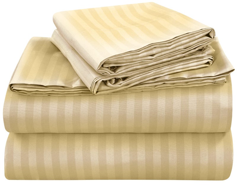 ROYALE LINENS Royale Linen Striped Bed Sheet Set - Brushed Microfiber 1800 Bedding - 1 Fitted Sheet  1 Flat Sheet  2 Pillow case - 4 Piece Damask Stripe California King Bed Sheet Set (Stripe Sand  California King) - Image 1
