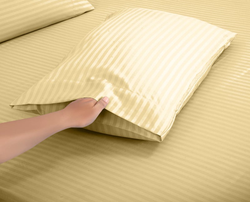 ROYALE LINENS Royale Linen Striped Bed Sheet Set - Brushed Microfiber 1800 Bedding - 1 Fitted Sheet  1 Flat Sheet  2 Pillow case - 4 Piece Damask Stripe California King Bed Sheet Set (Stripe Sand  California King) - Image 4