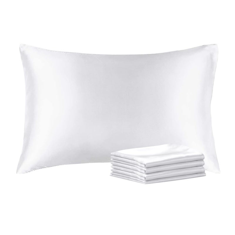 BEDELITE Satin Pillowcase with Zipper 4 Pack White Pillow Cases Queen Size Super Soft and Cooling Similar to Silk Pillow Cases Gift for Women Men20x30 Inches