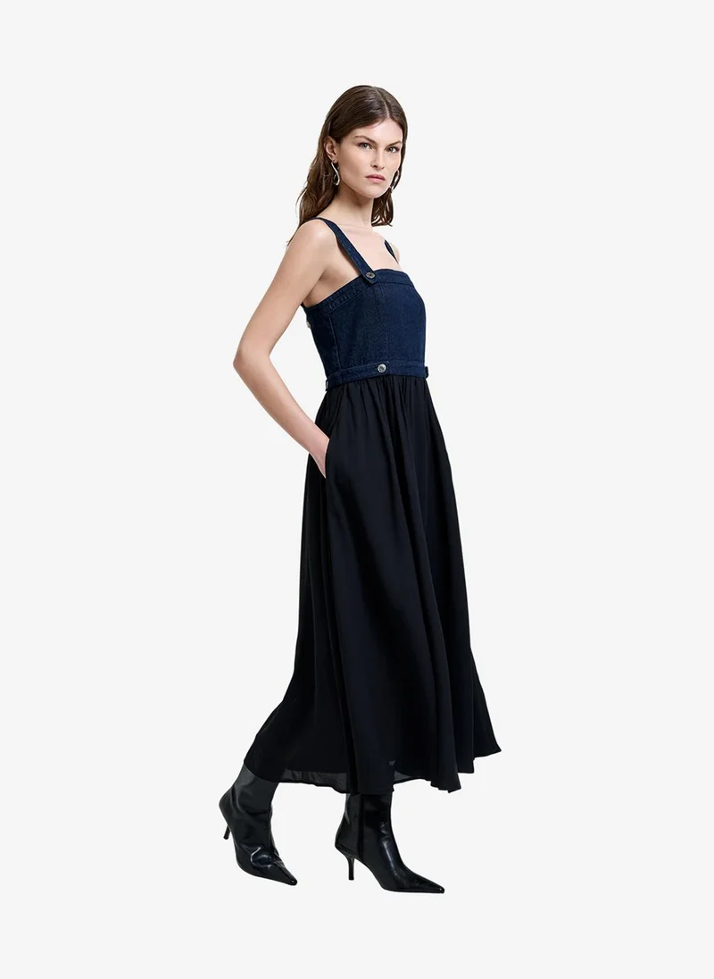 French Connection  Women's Black/Blue Leighton Denim Midi Dress for Women | Best Price UAE