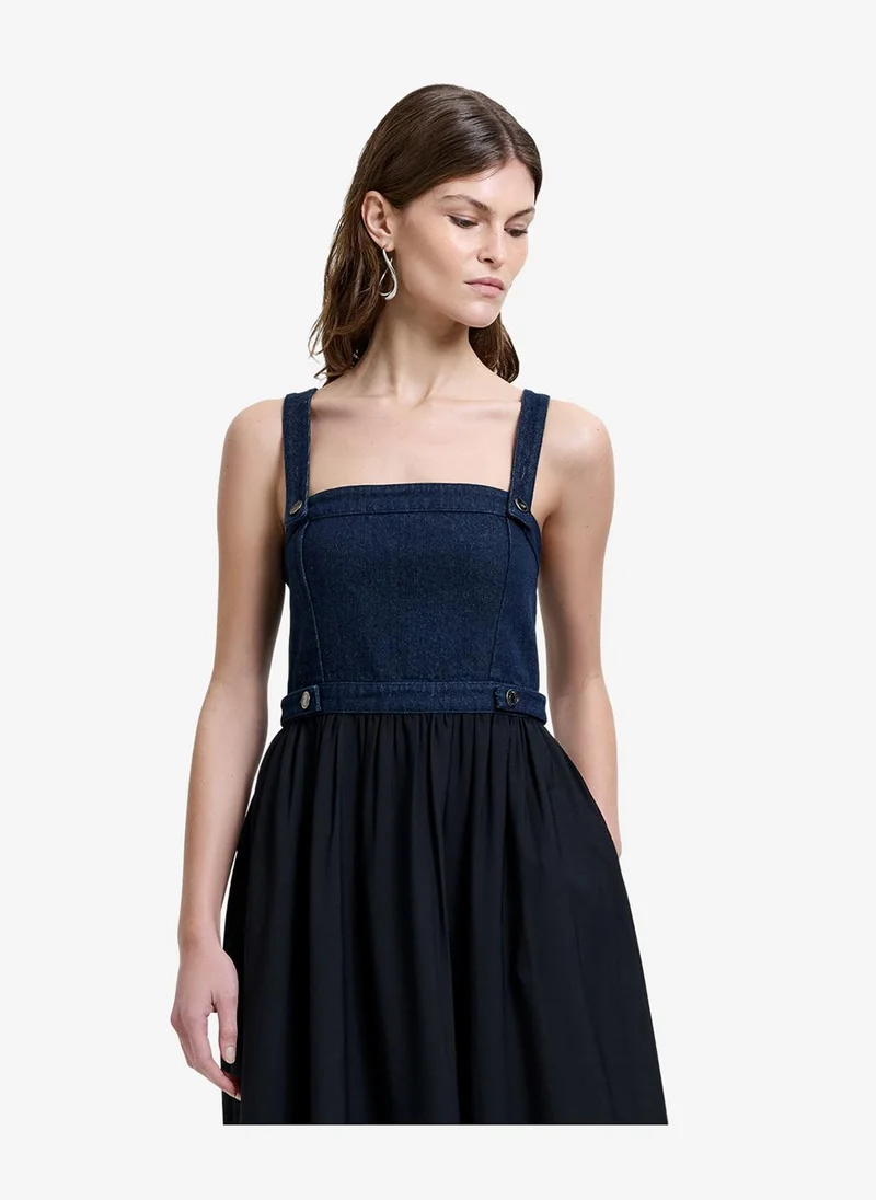 French Connection  Women's Black/Blue Leighton Denim Midi Dress for Women | Best Price UAE
