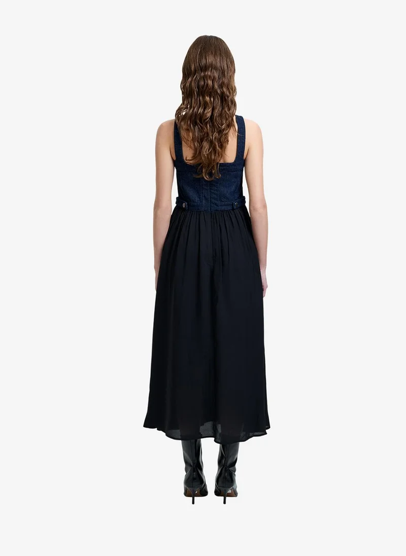 French Connection  Women's Black/Blue Leighton Denim Midi Dress for Women | Best Price UAE