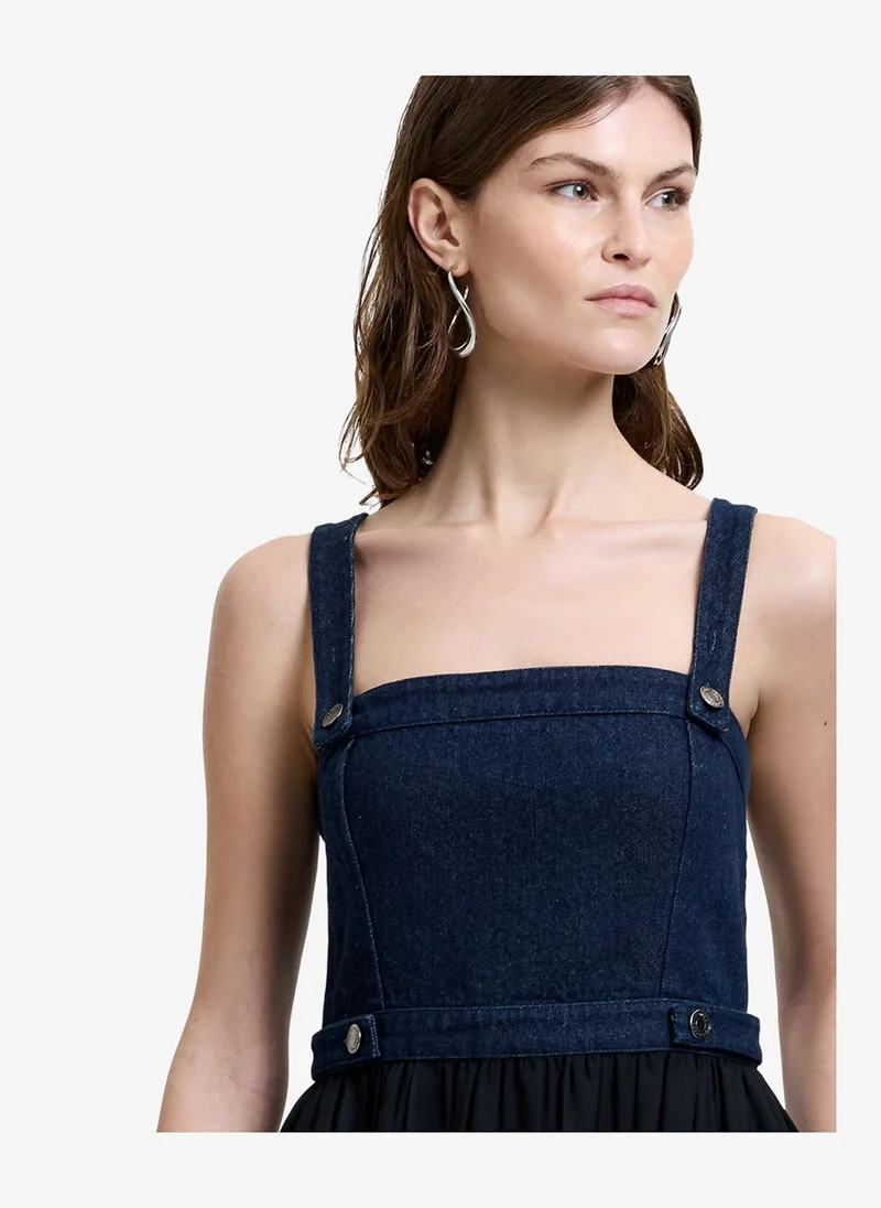 French Connection  Women's Black/Blue Leighton Denim Midi Dress for Women | Best Price UAE