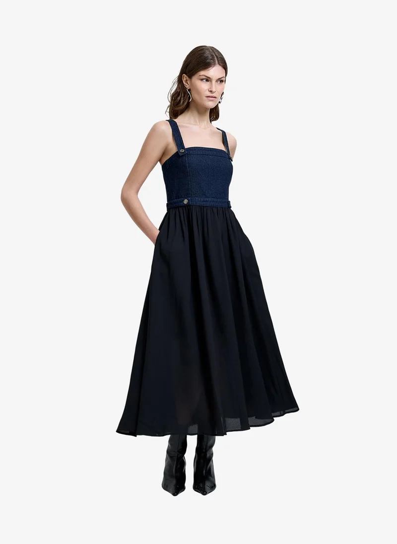 Women's Black/Blue Leighton Denim Midi Dress