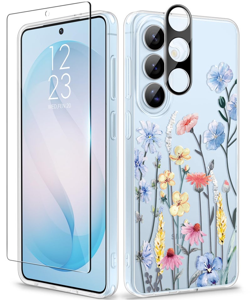 GVIEWIN for Samsung Galaxy S26 Plus Case, Clear Floral Slim Shockproof Protective Women Phone Case, Non-Yellowing, with Screen Protector&Camera Lens Protector for S26 Plus 6.7", Aconite/Light Blue - Image 1