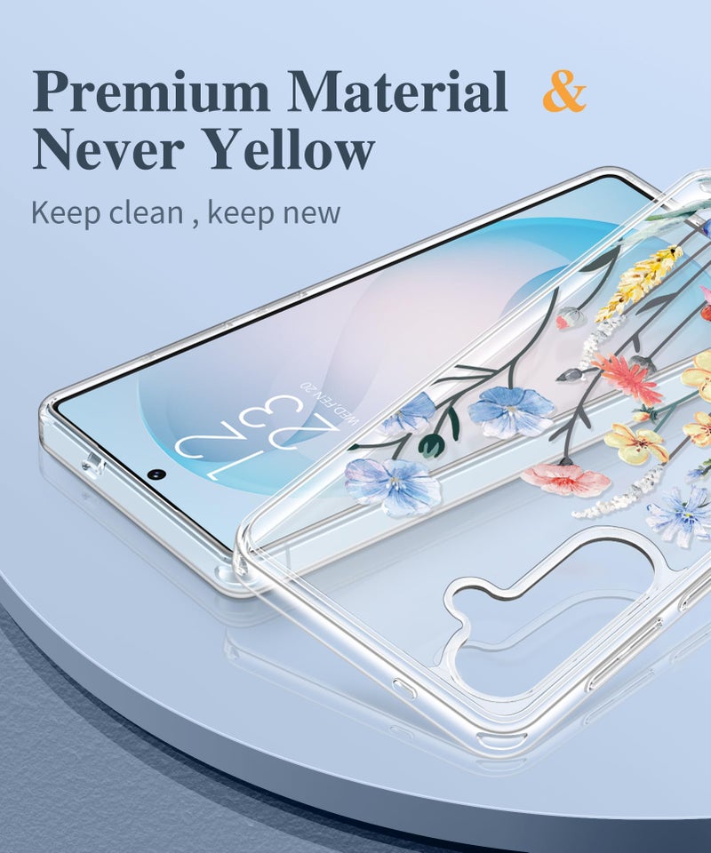 GVIEWIN for Samsung Galaxy S26 Plus Case, Clear Floral Slim Shockproof Protective Women Phone Case, Non-Yellowing, with Screen Protector&Camera Lens Protector for S26 Plus 6.7", Aconite/Light Blue - Image 3