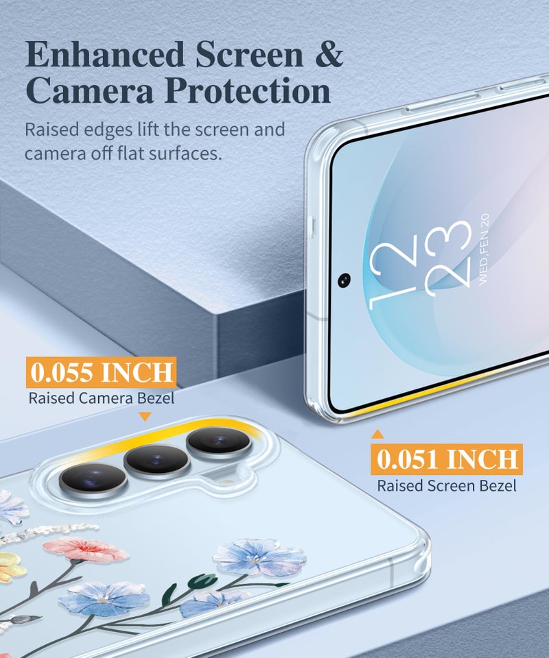 GVIEWIN for Samsung Galaxy S26 Plus Case, Clear Floral Slim Shockproof Protective Women Phone Case, Non-Yellowing, with Screen Protector&Camera Lens Protector for S26 Plus 6.7", Aconite/Light Blue - Image 5