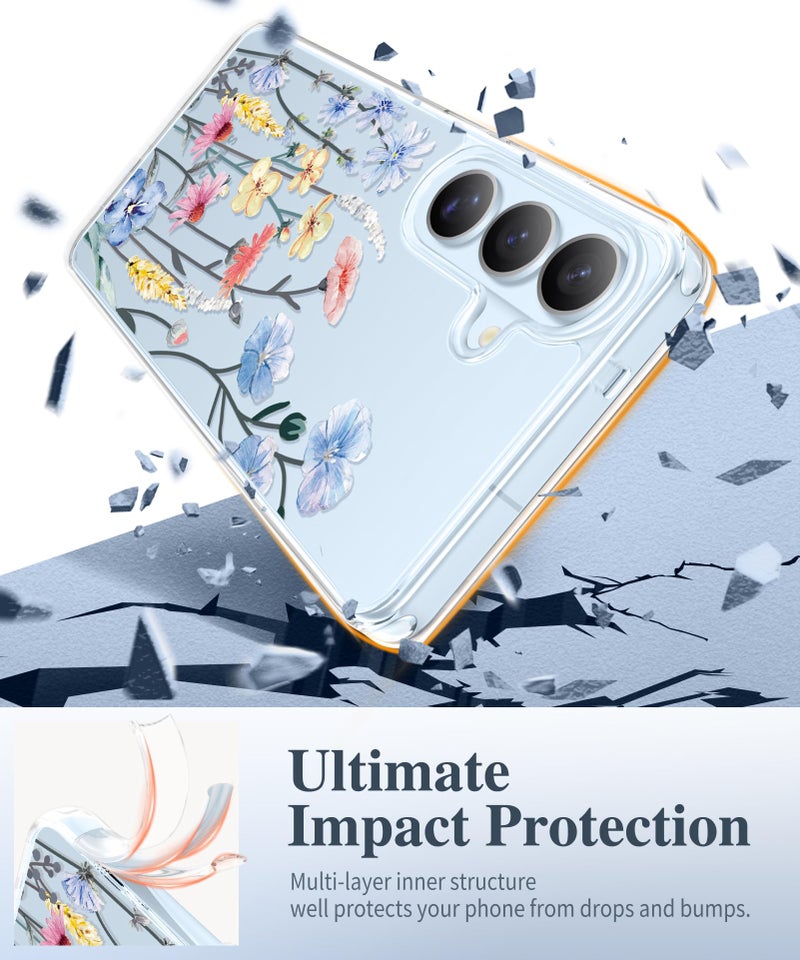 GVIEWIN for Samsung Galaxy S26 Plus Case, Clear Floral Slim Shockproof Protective Women Phone Case, Non-Yellowing, with Screen Protector&Camera Lens Protector for S26 Plus 6.7", Aconite/Light Blue - Image 4