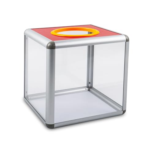 Klmnop Acrylic Lottery & Donation Ballot Box, 20cm Clear Raffle Ball Game Box, Cubic Container for Fundraising, Raffles, Suggestions and Voting(3.9" Opening) - Image 1