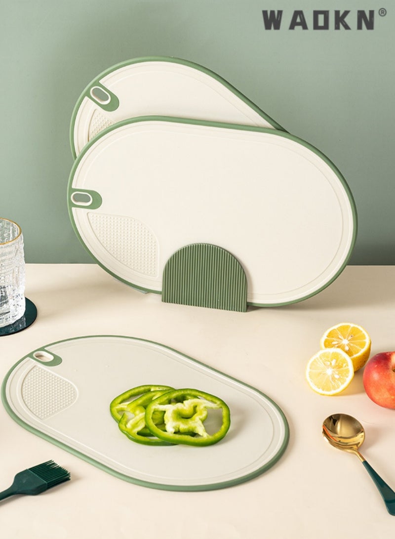 WAOKN Set of 3 Plastic Cutting Boards with Integrated Stand, BPA-Free for Safe Food Prep, Reversible for Versatile Use, Green Color Scheme - Elevate Your Culinary Experience  - Image 2